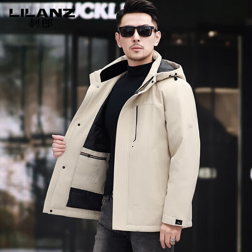 LILANZ men's down jacket brand 2025 new winter detachable hat trendy cold and windproof men's jacket off-white M 170