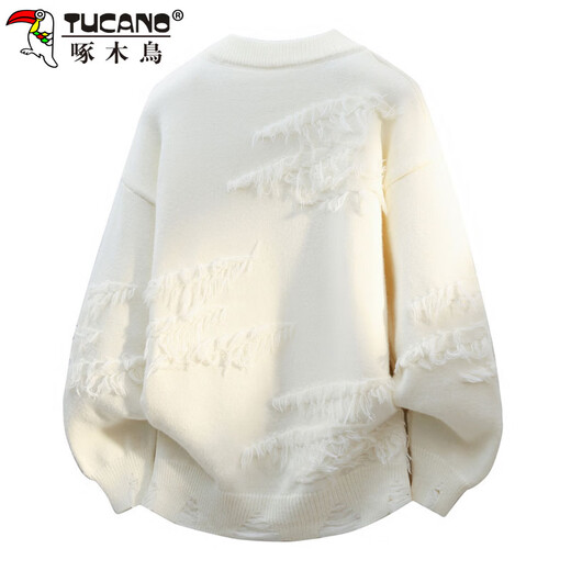 Woodpecker (TUCANO) sweater men's winter round neck sweater loose thickened warm base shirt lazy sweater jacket white XL