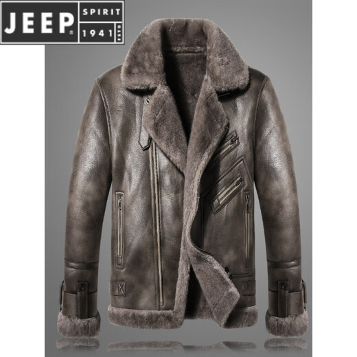 JEEP SPIRIT Estación europea de piel todo en uno para hombre invierno nueva chaqueta de moto de cuero engrosado de terciopelo chaqueta de lana de cordero gris 2XL