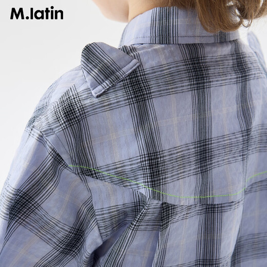 M.Latin M.Latin children's shirt 26 summer new style boys' breathable soft printed loose and comfortable short-sleeved shirt purple plaid 90
