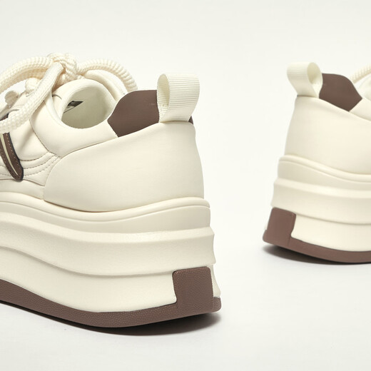 IEF/Aiyifu Casual Shoes 2025 Autumn and Winter New Fashion Niche Design Commuting Versatile Thick-soled White Shoes Rice Brown 39