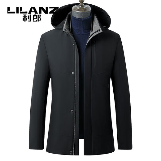 利郎（LILANZ）鹅绒羽绒服男士连帽中长款商务休闲冬季新款加厚爸爸冬装外套 灰绿 M 170