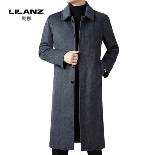 Lilan woolen coat men's mid-length autumn and winter new high-end business two-piece set down lining woolen gray 14XL (170)