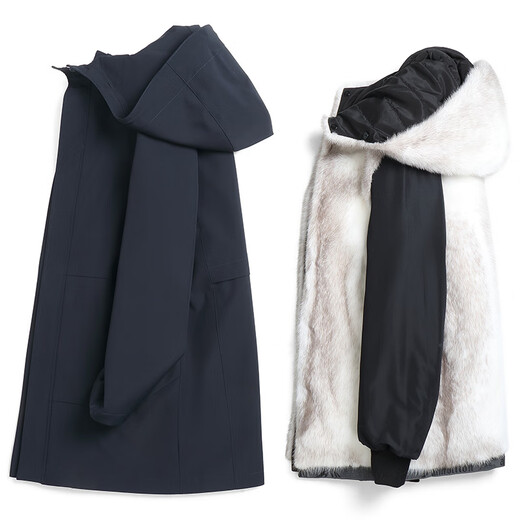 CHEVALPES international first-line brand new imported whole mink pie overcomes men's fur one-piece mink liner medium long mink large navy blue black whole mink + rabbit fur sleeves L 170