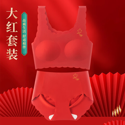 Jeanswest Girls' Zodiac Year Underwear Set Development Period 13-Year-Old Year of the Dragon Children's Big Red Girly Bra Year of the Dragon Good Luck and Auspicious Gift Box Set _ Underwear + Underwear M _ Recommended 60-80 Jin Jin equals 0.5 kg