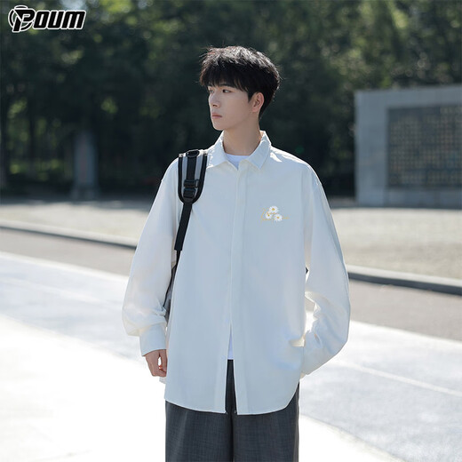 POUM high-end long-sleeved shirt men's spring and autumn casual loose shirt jacket top KJ01 white XL
