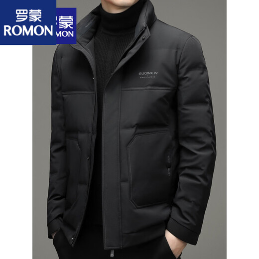 ROMON high-end down jacket men's autumn and winter short middle-aged stand-up collar white duck down men's business thickened warm jacket black 2XL 180