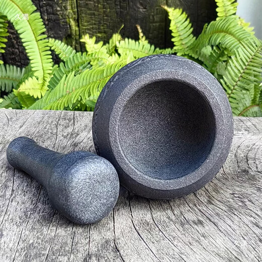 MPPMCK black gold stone mortar garlic pounder medicine jar stone household medicine mortar stone garlic mortar small grinder stone Gu mortar diameter 13CM