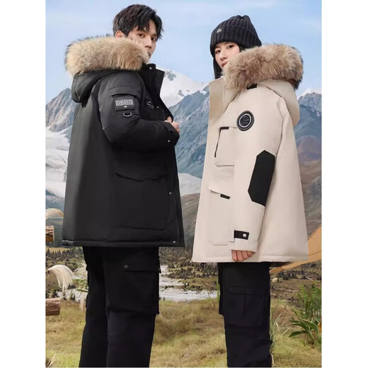 Snow Flying (SNOWFLYING) High-end Extreme Cold White Goose Down Down Jacket for Men and Women 2025 Autumn and Winter New Raccoon Fur Collar Thickened Hooded Jacket Off-White (Down Jacket for Men 2025 New Style) XL Recommended 140-160Jin Jin is equal to 0.5 kg