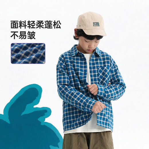Mipo new product 26 spring new children's shirt for boys and girls soft and breathable outdoor plaid versatile sun protection top trendy blue plaid 140