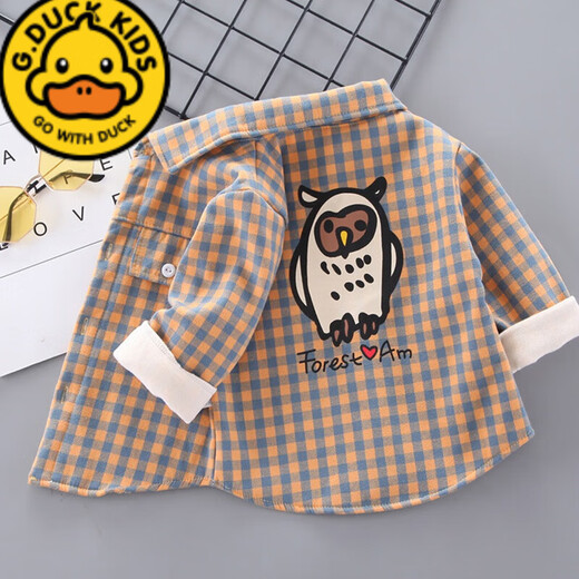 G.duck boys' velvet warm bottoming shirt autumn and winter children's style plaid shirt 1-3 baby girl 6 cardigan jacket top MTY shirt velvet 100cm recommended for 2-3 years old