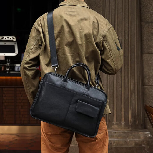HEZZ JONES2026 new handbag imported vegetable tanned cowhide briefcase business casual business trip computer bag soft leather briefcase imported black vegetable tanned cowhide 42*28*9 cm