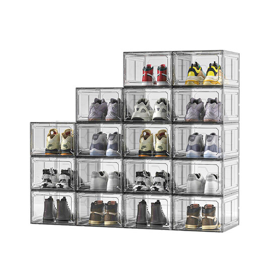 Shijanu thickened shoe box storage box magnetic hard plastic flip-top anti-oxidation and dust-proof transparent shoe box shoe rack sneaker cabinet transparent white 20 pieces independent back door front opening double magnetic suction can be installed under 47 sizes 34x27x18.5cm