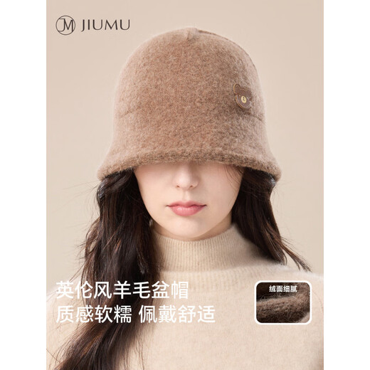 JIUMU Wool Fisherman Hat Women's Autumn and Winter Versatile British Vintage Thickened Warmth Ear Protection Cold Bucket Hat Black Adjustable (56-60cm)