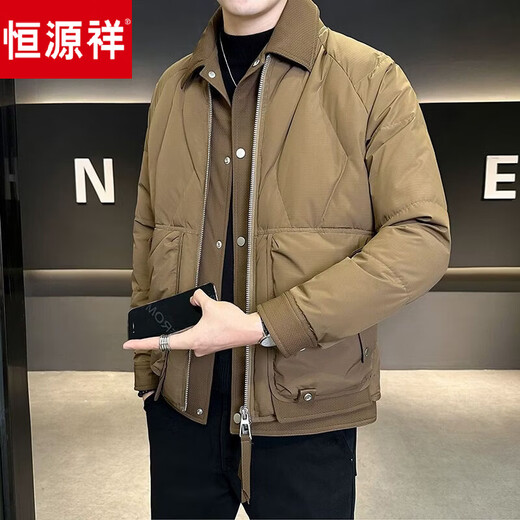Hengyuanxiang down jacket men's winter high-end fake two-piece jacket 2026 new style light and warm thickened black M