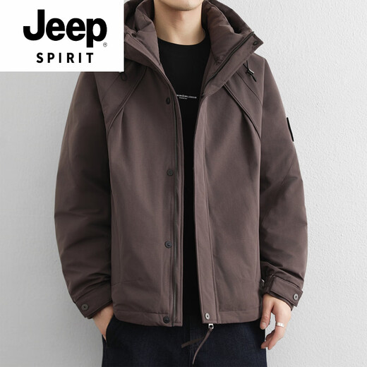 JEEP SPIRIT American workwear down jacket men's winter outdoor windproof jacket national standard 90 velvet thickened hooded jacket brown 90 velvet L 120-140Jin Jin equals 0.5 kg