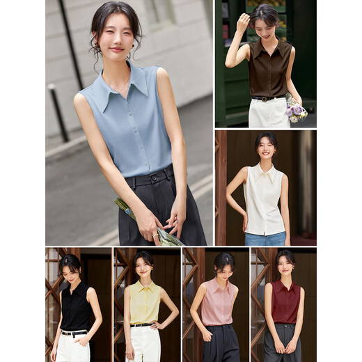 Fanshiman Apricot Commuting Sleeveless Shirt Women's 2026 Spring New Style Bottoming Shirt Lapel Vest Top A2871 Sky Blue L (Recommended 110-120 Jin Jin equals 0.5 kg)