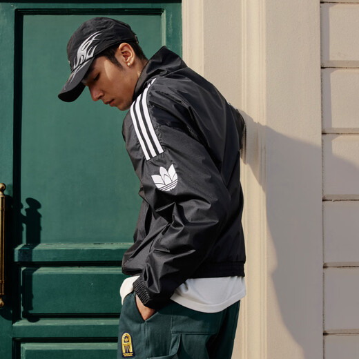adidas休闲简约三条纹梭织立领夹克外套男装秋季阿迪达斯三叶草   黑色（推荐选大一码）   L