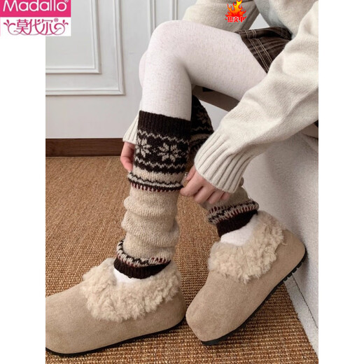 Modal Fair Isle heap socks autumn and winter knitted gray calf socks y2k Christmas snowflake mid-calf leg sleeves for women to keep warm gray one size