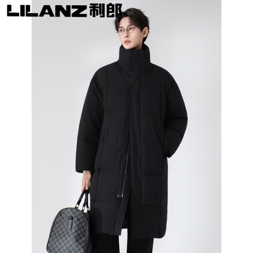 Lilang Autumn and Winter 90 White Duck Down Down Jacket Men's Medium Long 2025 New Coat Style Stand Collar Windbreaker Warm Jacket Black M