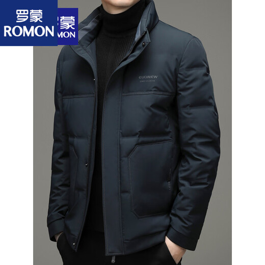 ROMON high-end down jacket men's autumn and winter short middle-aged stand-up collar white duck down men's business thickened warm jacket black 2XL 180