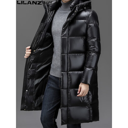 LILANZ mid-length men's down jacket winter new warm hooded casual extreme cold thickened jacket for young and middle-aged men black 18-6706 S 165