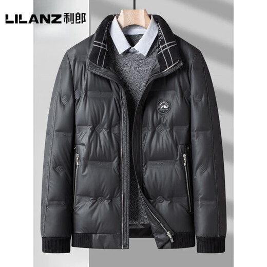 利郎（LILANZ）2025冬季新款皮羽绒服男士立领加厚中年爸爸冬装外套鸭绒防寒保暖 黑色 A03-旗舰款 M 170