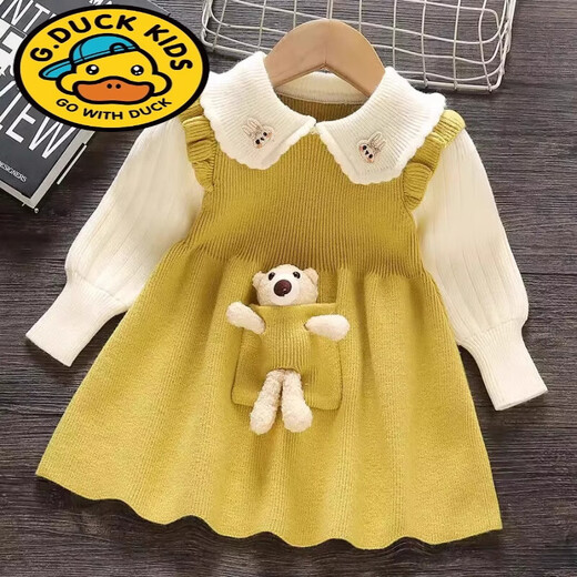 G.duck Girls Autumn Knitted Skirt 2025 New Baby Girl Fashionable Princess Skirt Cartoon Sweater Skirt Autumn and Winter Lapel Dress Pink Thickened 80 Weight 15-21Jin Jin is equal to 0.5 kg