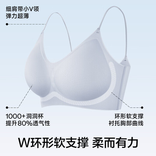 Herbal primary color wire-free breathable seamless women's bra large breast push-up adjustable color spaghetti straps bra blue spaghetti straps S (70ABC)