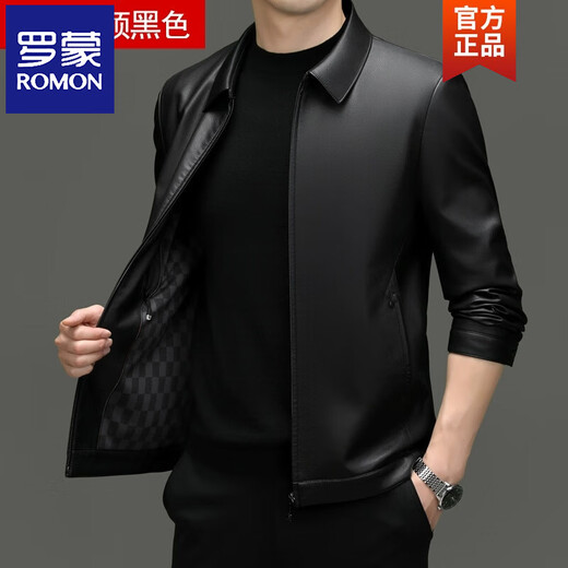 罗蒙（ROMON）皮衣男加绒加厚2026秋冬季机车绵羊皮皮夹克男皮外套爸爸装 单皮翻领黑色 3XL 190 建议175-190斤