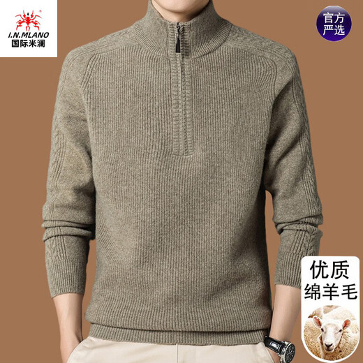 International Milan Ordos city-produced 100% wool sweater men's half turtleneck zipper thickened sweater bottoming sweater sheep. Sweater BL rock green 20 solid color high-end special grade non-pilling 2025 autumn and winter new XL (recommended weight 140-160Jin Jin equals 0.5 kg)