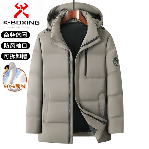 KBXNG Jinba men's hooded down jacket winter new white goose down stand-up collar warm jacket middle-aged dad wear cold-resistant thick 04678 Khaki 3XL 190/56