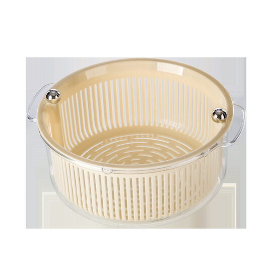 Aoyanlai double-layer vegetable washing basket, fruit and vegetable drain basket, kitchen sink, fruit and vegetable drain basket, rotating large size, high appearance, off-white color *high quality and quick release