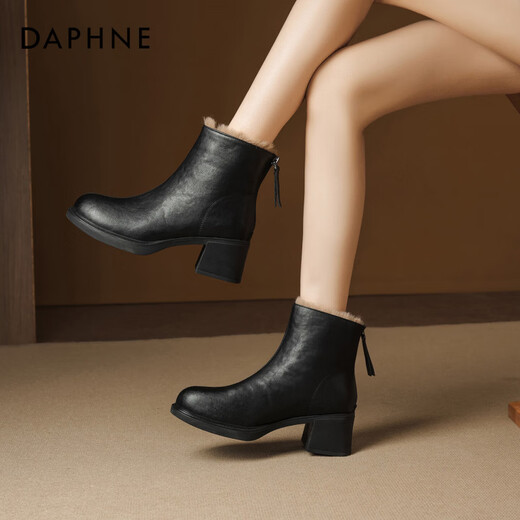 Daphne French High Heel Short Boots Women's Winter Velvet Thickened Snow Boots 2025 New Black Martin Slim Boots Black 35