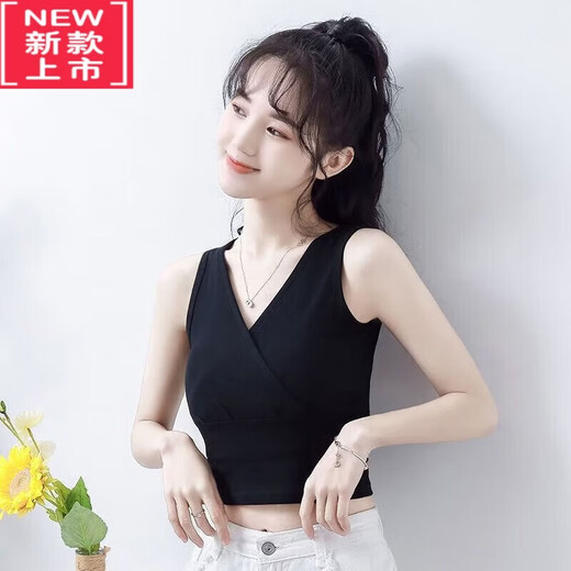 LangSha (LangSha) black short cross vest suspender women's 2024 spring and summer new style inner and outer design bottoming top black XL 105-114Jin Jin equals 0.5 kg
