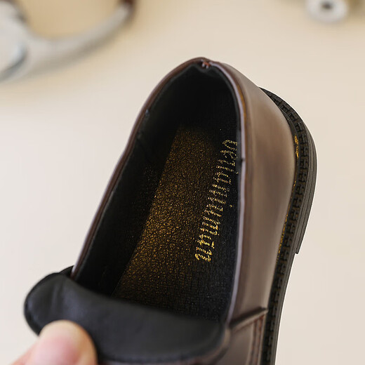 Children's British Leather Shoes 2025 Spring and Autumn New Korean Style Boys Black Versatile Girls Retro Slip-on Casual Shoes Black 32 Inner Length 19cm