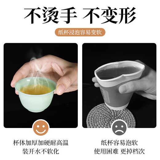 AILUKI Japanese high-end disposable tea cup, tea cup, tea ceremony cup, disposable water cup, tea cup, disposable kung fu tea cup, imitation jade green tea cup/150 pieces - free high-end cup holder