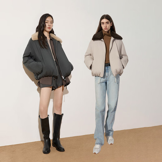 OCHIRLY Xi Mengyao's same style detachable fur collar down jacket for women, popular spring and high-end, Smoke Gray S