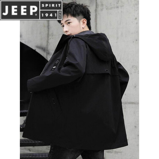 JEEP SPIRIT Jacket Men's Autumn and Winter Men's Windbreaker Mid-length Plus Velvet Thickened Casual Korean Style Versatile Men's Cotton Coat Thick and Thick Optional Plus Velvet Thickened Model S3-8029 Black M 80-105Jin Jin is equal to 0.5 kg