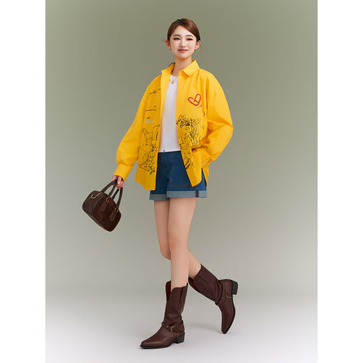 GIRDEAR's new style exquisite three-dimensional printed casual versatile long-sleeved women's simple shirt 1300989 Black S (2)