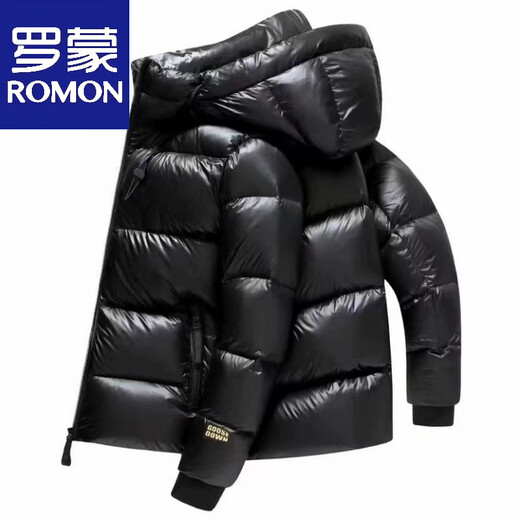 罗蒙黑金羽绒服鸭绒服2025短款面包服男女款情侣外套加厚冬季防寒 黑金短款 XL 【140-160斤】