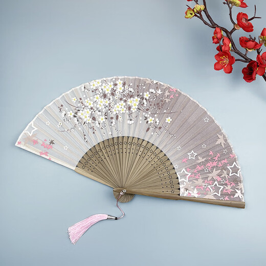 Fantasy Fan Folding Fan Women's Chinese Style Ancient Style Classical Folding Fan Japanese Craft Fan Sakura Folding Small Fan D12 Blue Cherry Blossom Daily Fan