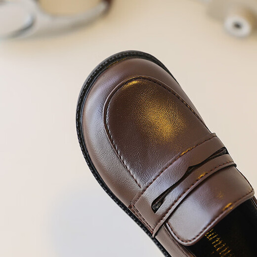 Children's British Leather Shoes 2025 Spring and Autumn New Korean Style Boys Black Versatile Girls Retro Slip-on Casual Shoes Black 32 Inner Length 19cm