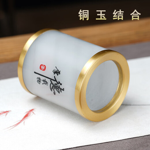 He Jiagong Jade Tea Set Six Gentlemen Kung Fu Tea Ceremony Brass Accessories Tea Cup Clip Tea Spoon Pot Keeping Pen 6 Gentlemen Jade Virtue Carrying Objects Six Gentlemen ~ Rosewood Copper Wood Accessories - Tea Scrape - Tea Towel