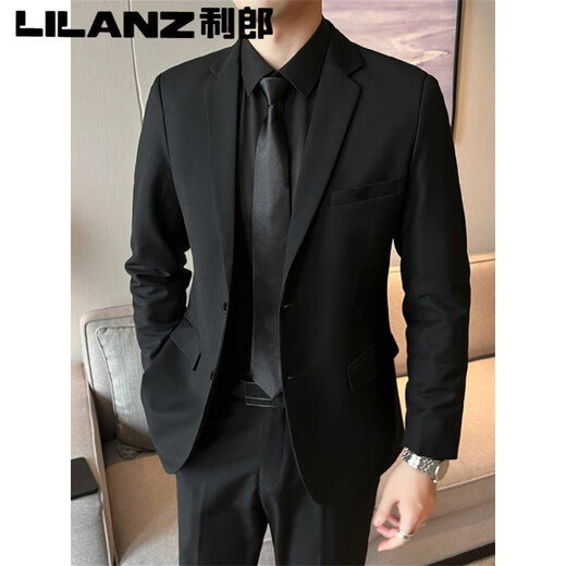 Lilang suit suit men's jacket business casual spring and autumn top groomsman suit groom wedding professional formal suit 09/* (2 pieces) black suit + trousers S (suitable for 80-95 Jin Jin equals 0.5 kg)