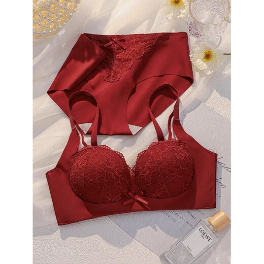 Triumph Red Underwear Set 2024 Year of the Dragon Women's Sexy Lace Bra Women's Push Up Small Breasts Autumn and Winter Red Single Piece M 36/80AB