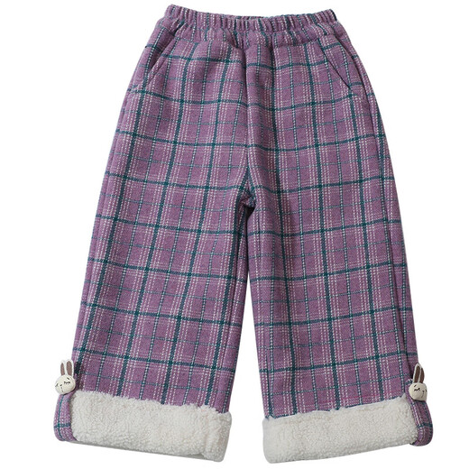 Burwilde international brand girls' fleece pants autumn and winter new style children's winter all-in-one fleece baby girl purple purple 90 cm