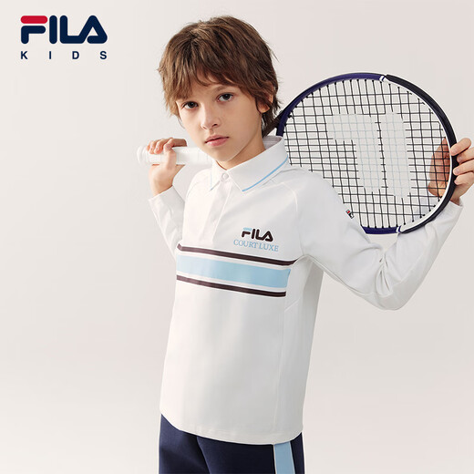 FILA antibacterial function FILA children's clothing long-sleeved 2026 spring new men's and older children's POLO shirts Jade White-WT 170