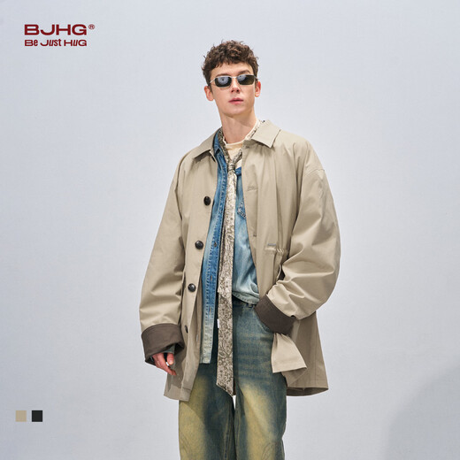 BJHG Reckless куртка средней длины, мужская весенне-осенняя куртка контрастного цвета с талией, свободная корейская ветровка, темно-черная S