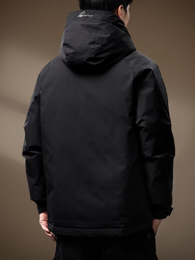 Noble color high-end American retro workwear assault hooded down jacket men's autumn and winter new loose warm duck down casual jacket black L suitable for 130-150Jin Jin equals 0.5 kg